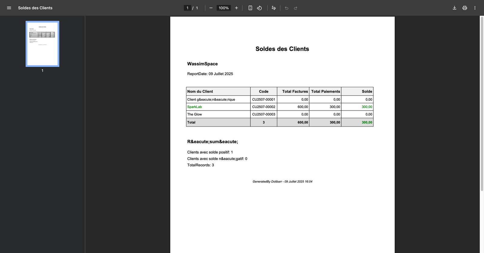 Dolibarr Balance Management - Export Features