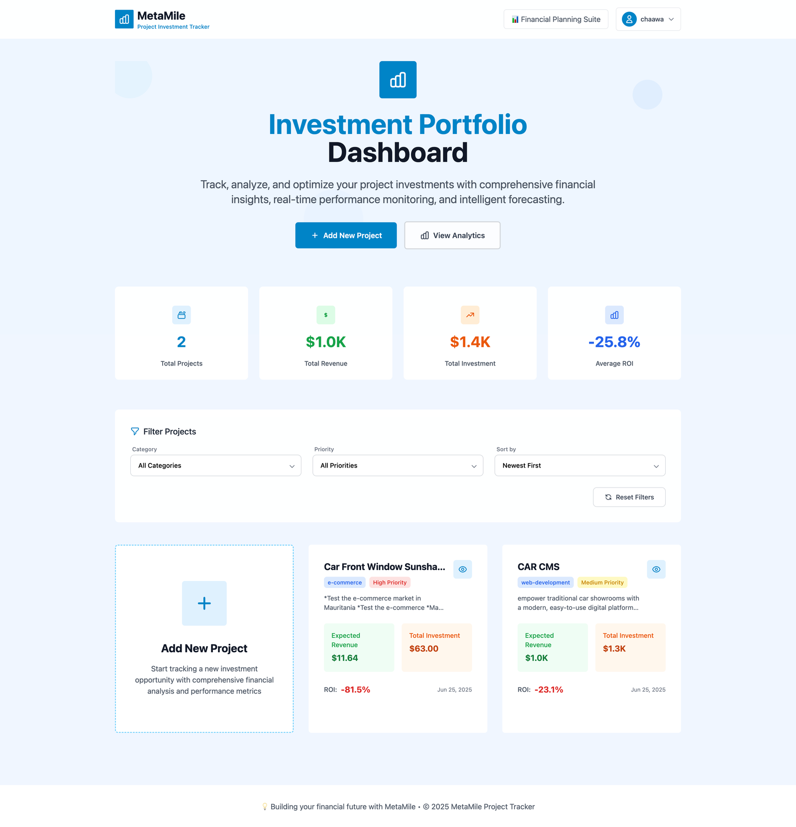 MetaMile - Performance Dashboard